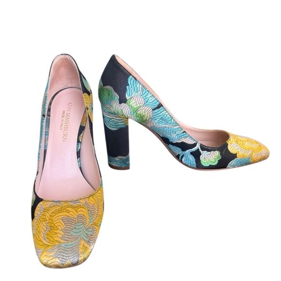 Ann Mashburn Floral Jacquard Block Heel Pumps 38 - Picture 1 of 9